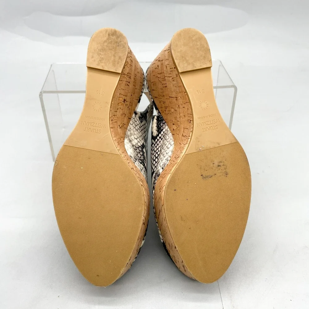 Stuart Weitzman Womens 6.5 Jean Sandals SnakePrint Cork Wedge Platform Slingback - Picture 7 of 11